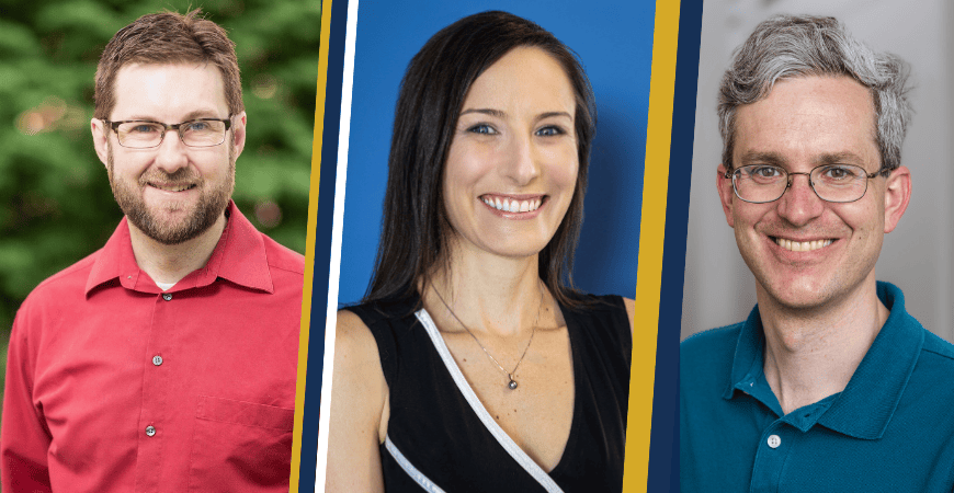 two males and one female collage photo